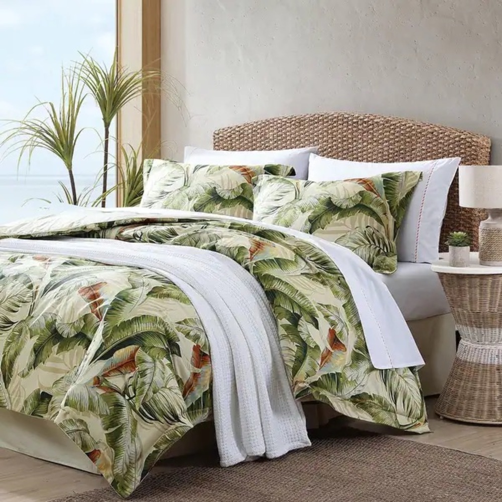 Tommy Bahama Palmiers 4-Pce. Green Botanical Cotton  Comforter Set Sz Cal King